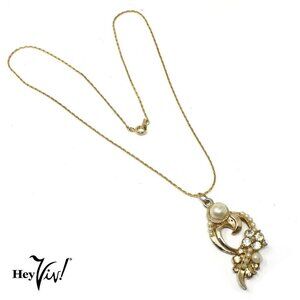 Vintage Pendant Necklace Faux Pearls and Rhinestones Deco Style - Hey Viv